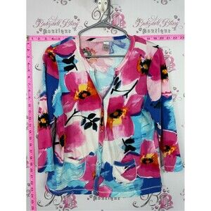 THOMAS & OLIVIA shirt Bright Floral Button-Up Cardigan in Pink & Blue